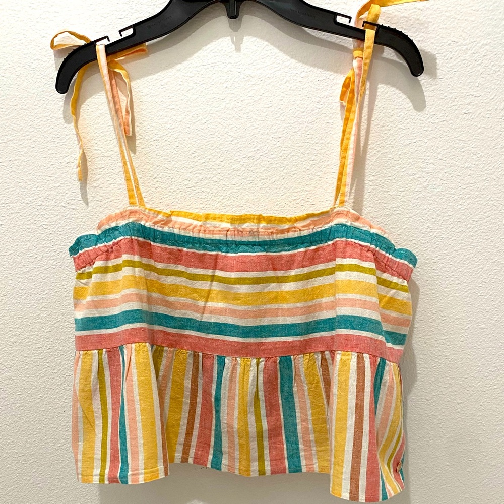 Roxy Juniors Bikini Mood Cotton & Linen Blend Striped Camisole Top - L - Picture 2 of 9